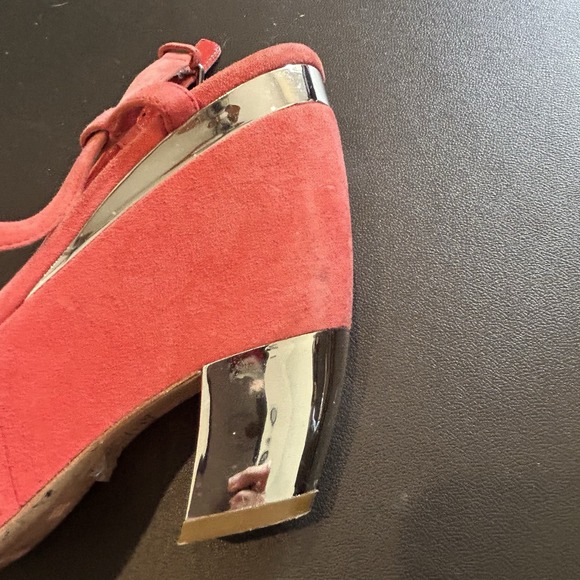 Miu Miu Suede Sandals Coral/Melon Colour Wedge Platform US 8/8.5 EU 38 1/2 - Picture 12 of 16